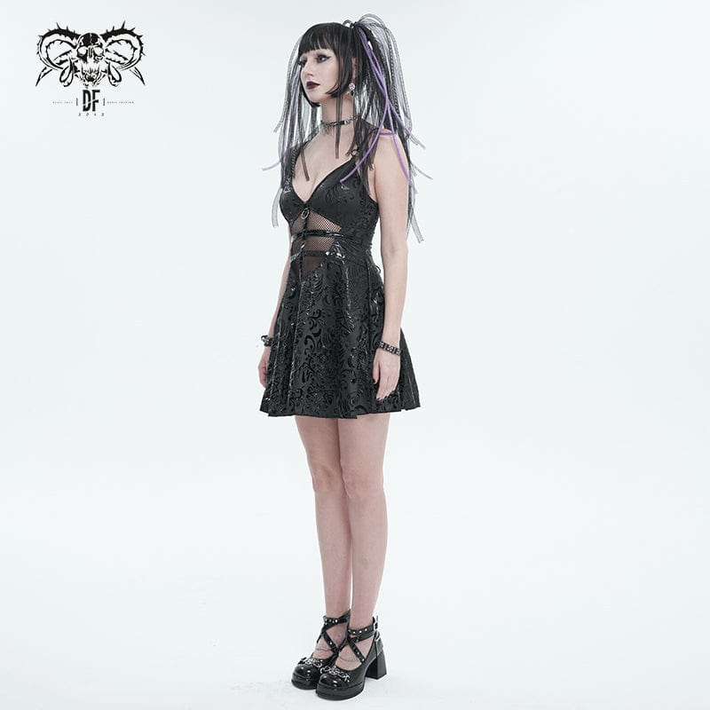 Women's Gothic Strappy Plunging Slip Dress