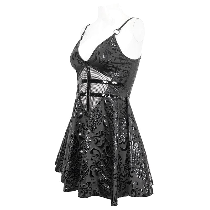 Women's Gothic Strappy Plunging Slip Dress