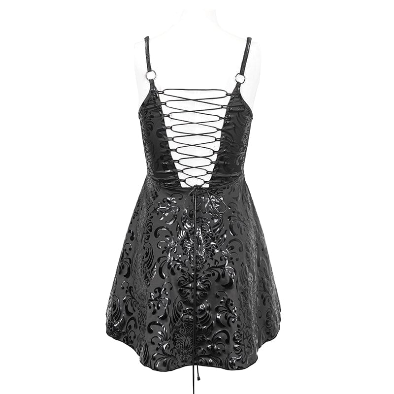 Women's Gothic Strappy Plunging Slip Dress
