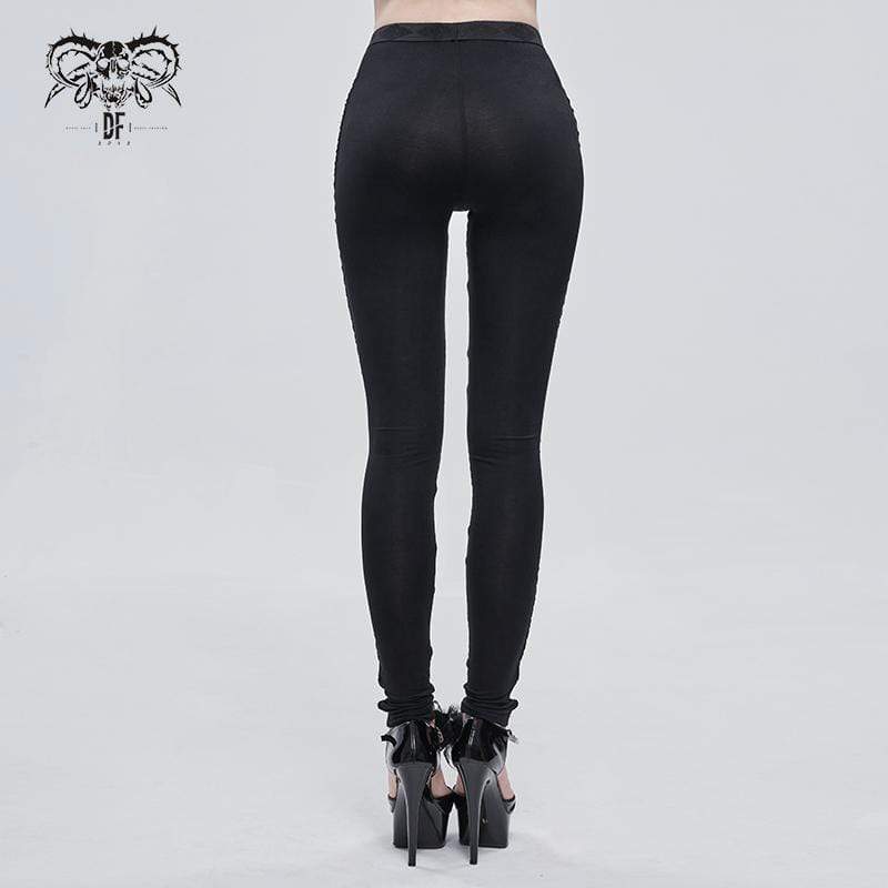 Women's Gothic Strappy Printed Leggings White