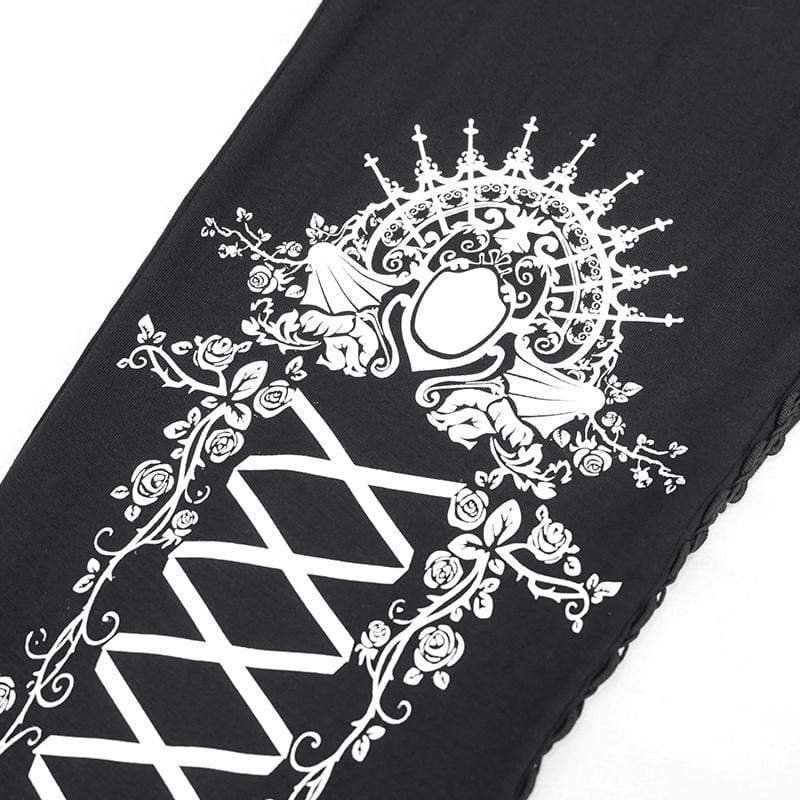 Women's Gothic Strappy Printed Leggings White
