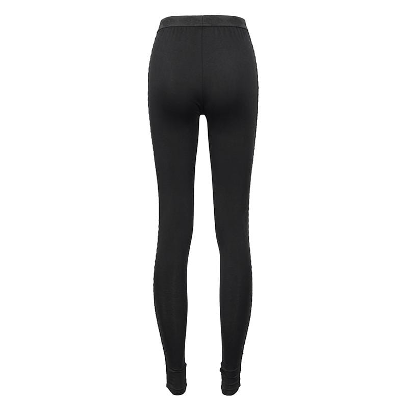 Women's Gothic Strappy Printed Leggings White