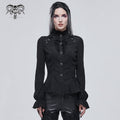 Women's Gothic Strappy Puff Sleeved Ruched Black Shirt