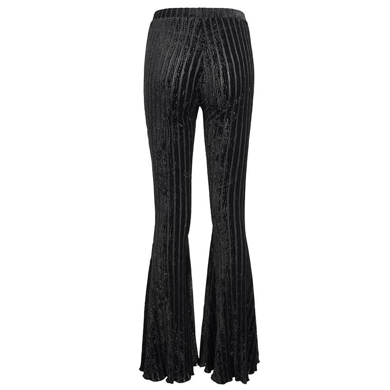 Women's Gothic Strappy Splice Ribbed Flared Pants