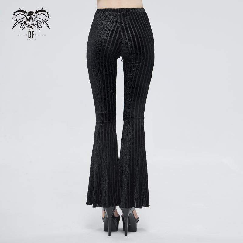 Women's Gothic Strappy Splice Ribbed Flared Pants