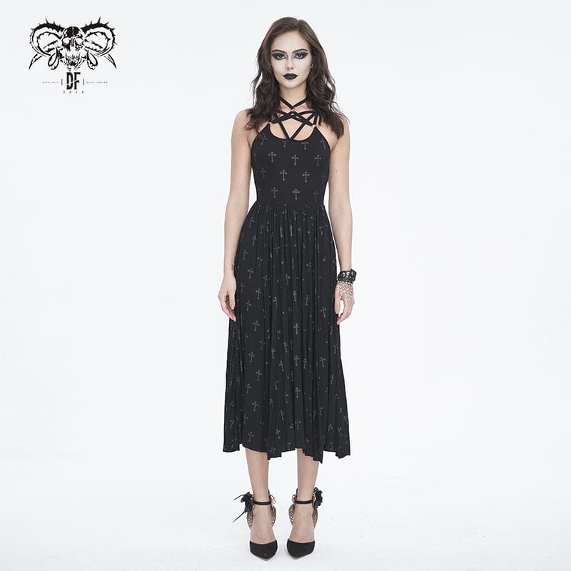 Women's Gothic Strappy Split Maxi Dress with Shorts