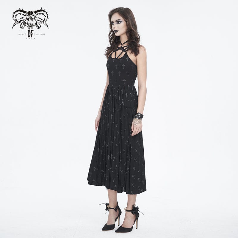 Women's Gothic Strappy Split Maxi Dress with Shorts