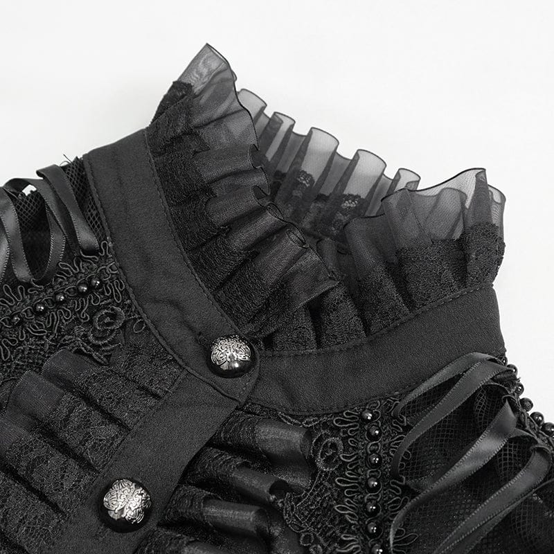 Women's Gothic Strappy Stand Collar Ruffled Shirt