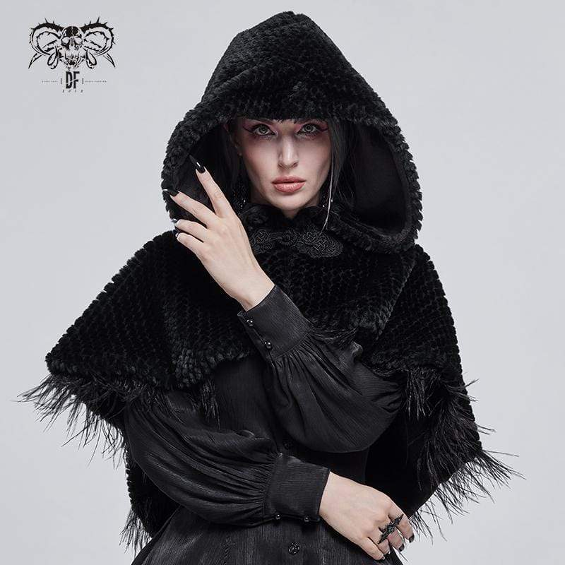 Women's Gothic Strappy Unedged Cloak with Hood Black