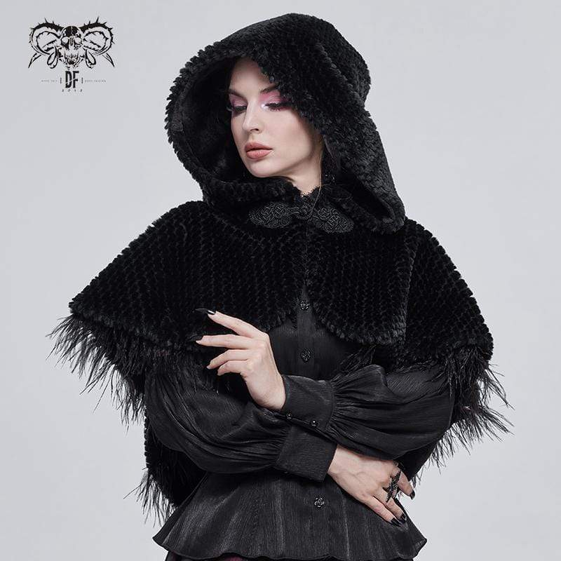 Women's Gothic Strappy Unedged Cloak with Hood Black