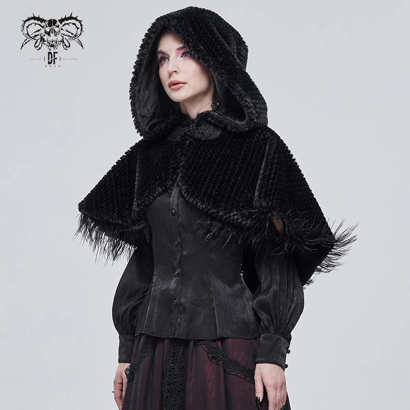 Women's Gothic Strappy Unedged Cloak with Hood Black