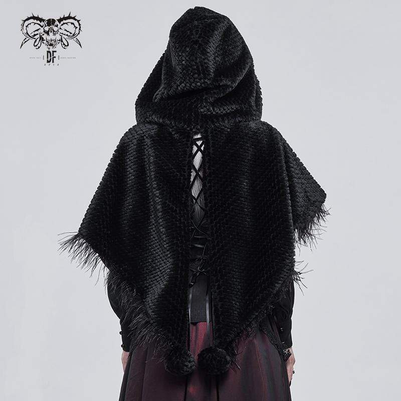 Women's Gothic Strappy Unedged Cloak with Hood Black