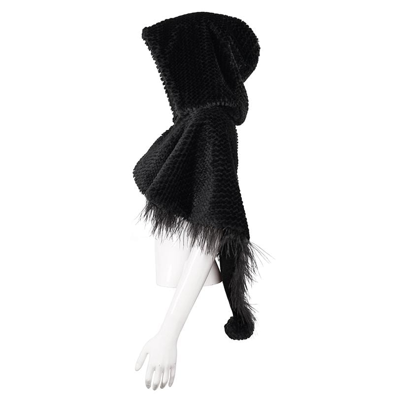 Women's Gothic Strappy Unedged Cloak with Hood Black