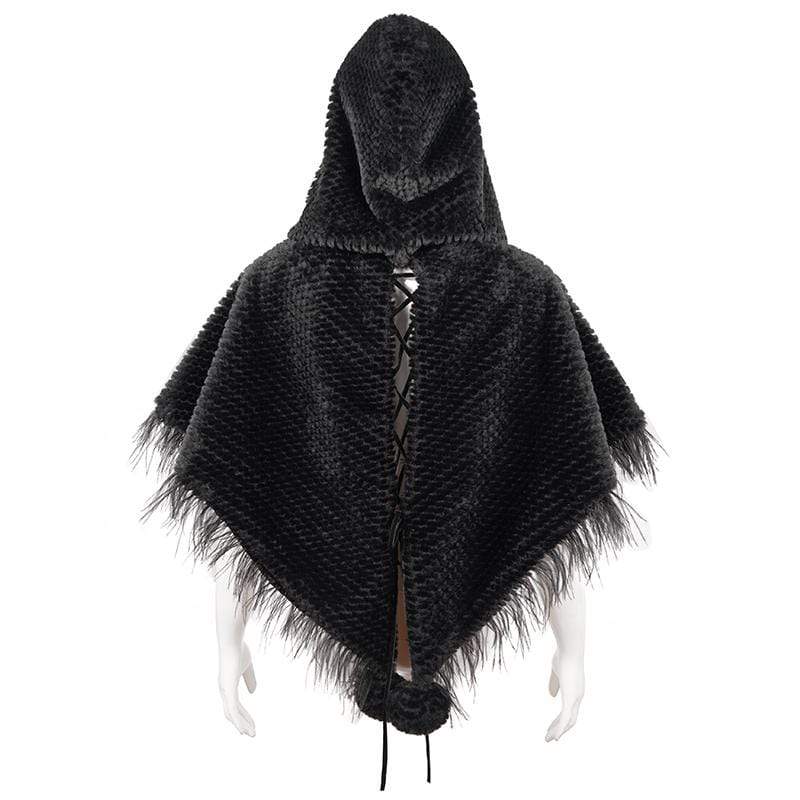 Women's Gothic Strappy Unedged Cloak with Hood Black
