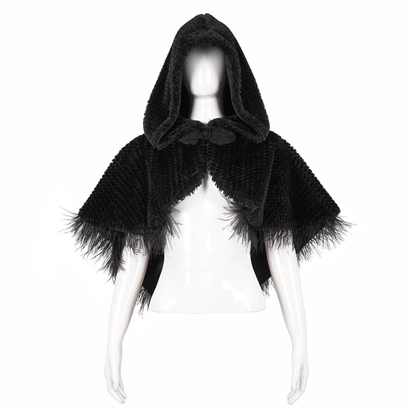 Women's Gothic Strappy Unedged Cloak with Hood Black