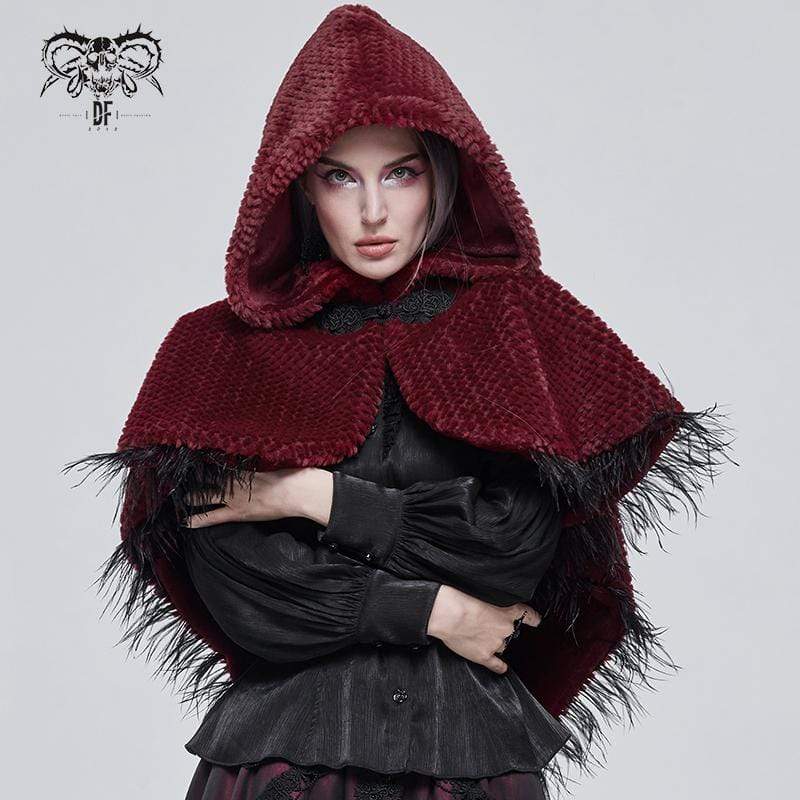 Women's Gothic Strappy Unedged Cloak with Hood Red
