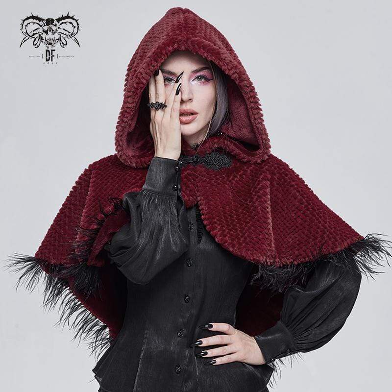 Women's Gothic Strappy Unedged Cloak with Hood Red