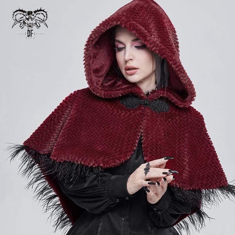 Women's Gothic Strappy Unedged Cloak with Hood Red