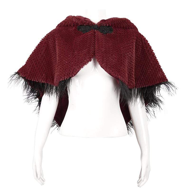 Women's Gothic Strappy Unedged Cloak with Hood Red