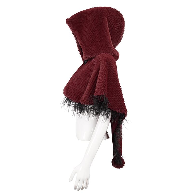 Women's Gothic Strappy Unedged Cloak with Hood Red