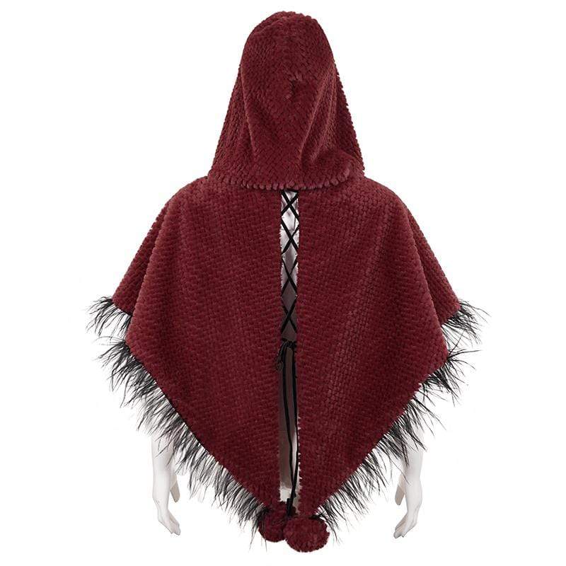 Women's Gothic Strappy Unedged Cloak with Hood Red