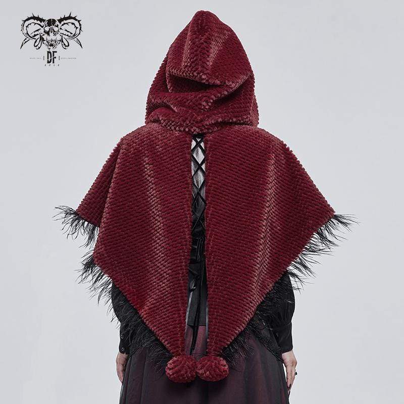 Women's Gothic Strappy Unedged Cloak with Hood Red