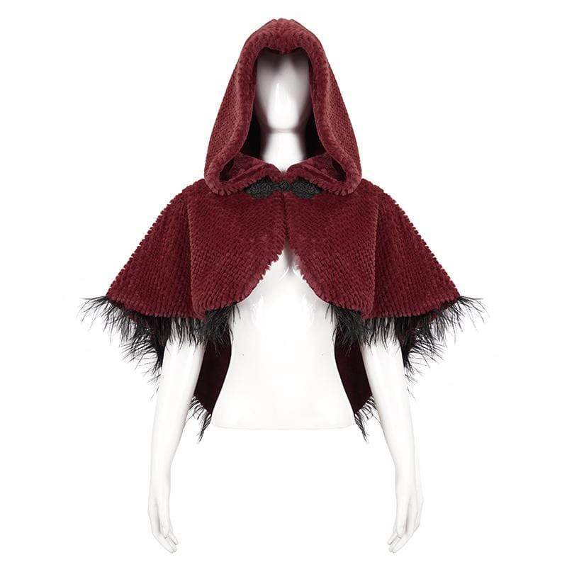 Women's Gothic Strappy Unedged Cloak with Hood Red