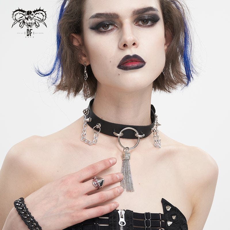 Women's Gothic Studded Tassels Chain Choker