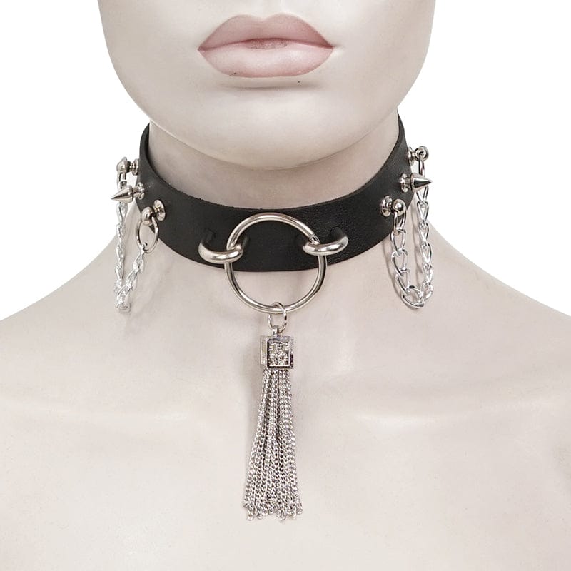 Women's Gothic Studded Tassels Chain Choker