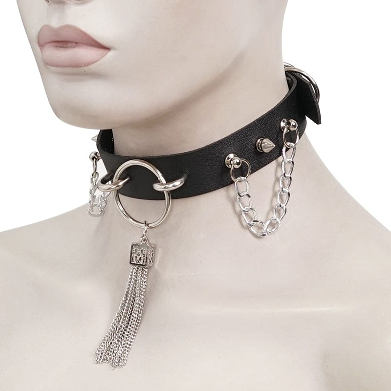 Women's Gothic Studded Tassels Chain Choker