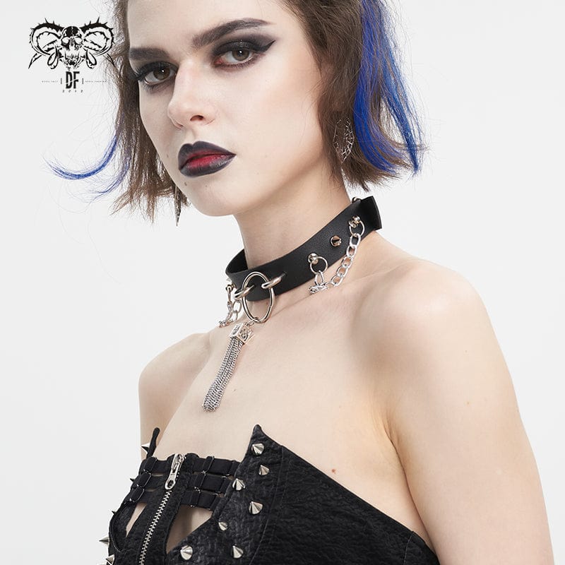 Women's Gothic Studded Tassels Chain Choker