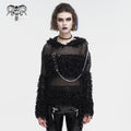 Women's Punk Distressed Sheer Sweater with Hood and Chain