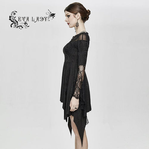 Women's Boat Neck Jacquard Sheer Lace Sleeved Dresses