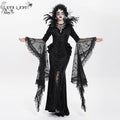 Women's Custom-made Gothic Feather Chain Plunging Long Sleeved Gown Black Dress
