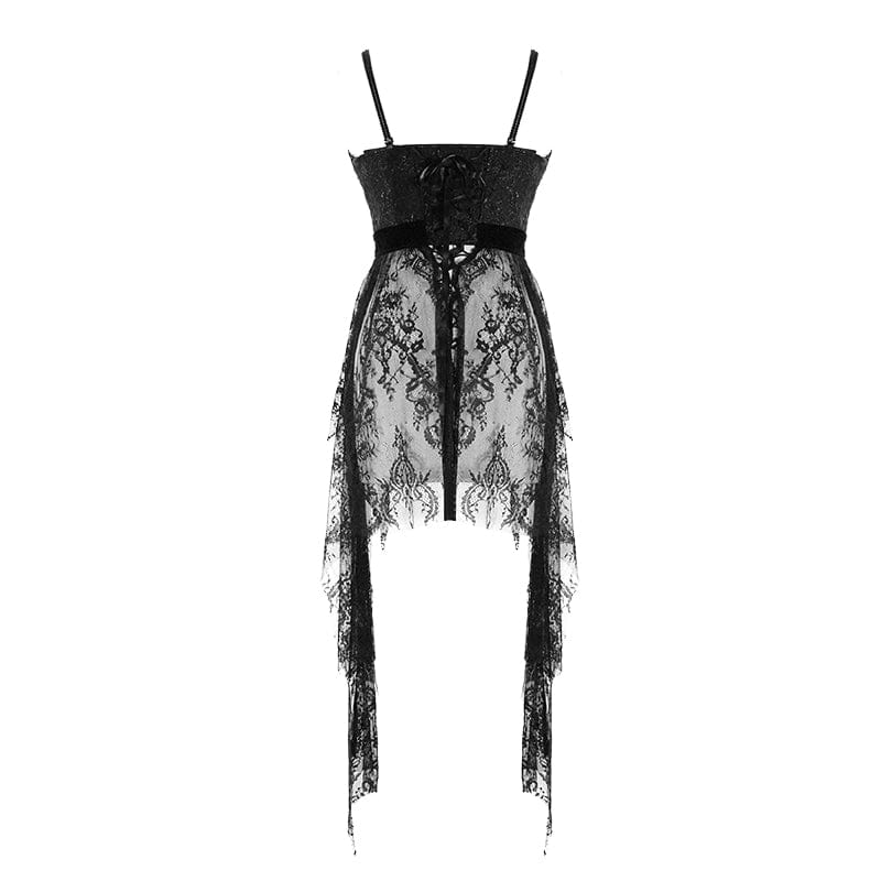 Women's Full Floral Lace Irregular Hem Slip Dresses