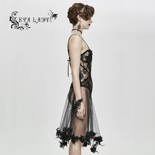 Women's Full Sheer Floral Lace Bustiers Rompers With Hem