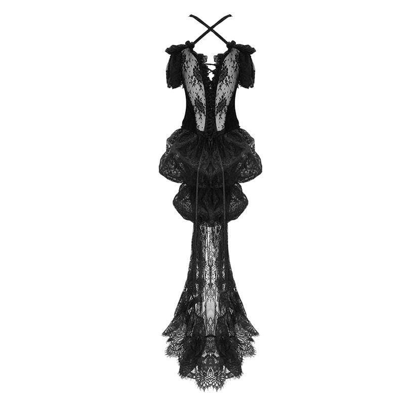 Women's Gorgeous Sheer Floral Lace Ruffled Fitted Corsets With Detachable Hem