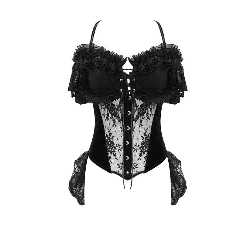 Women's Gorgeous Sheer Floral Lace Ruffled Fitted Corsets With Detachable Hem