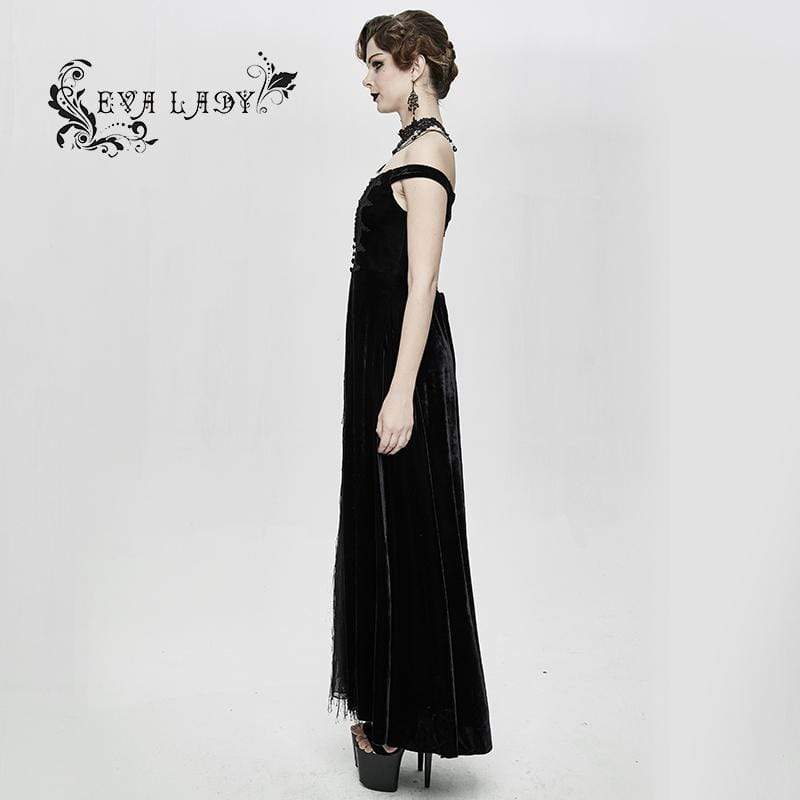 Women's Gorgeous Sleeveless Lace Embroidered Velvet Dresses Wedding Dress