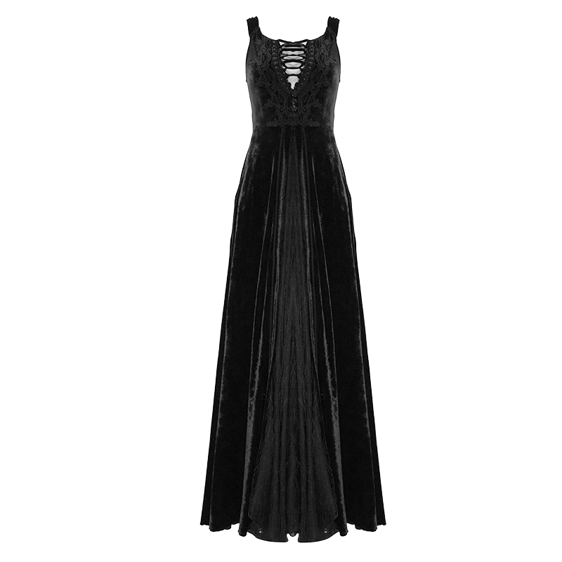 Women's Gorgeous Sleeveless Lace Embroidered Velvet Dresses Wedding Dress