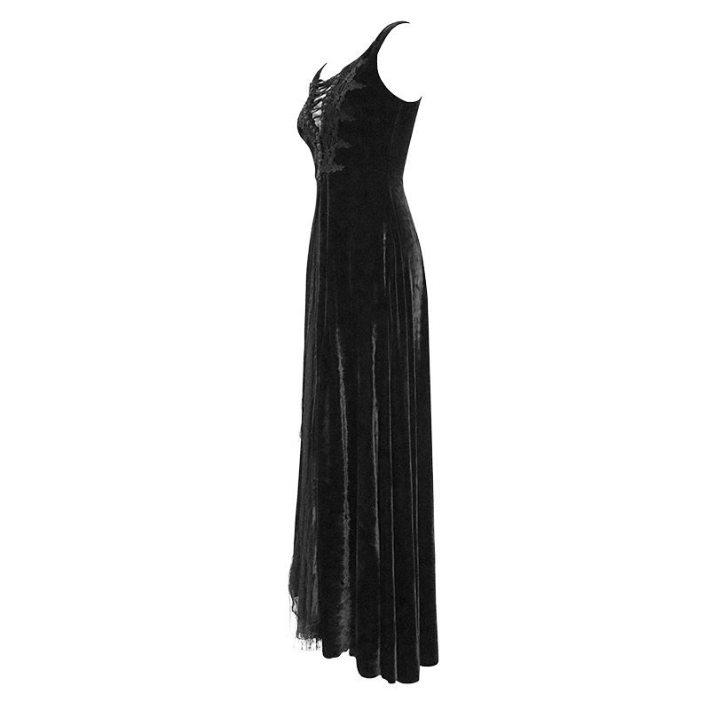 Women's Gorgeous Sleeveless Lace Embroidered Velvet Dresses Wedding Dress