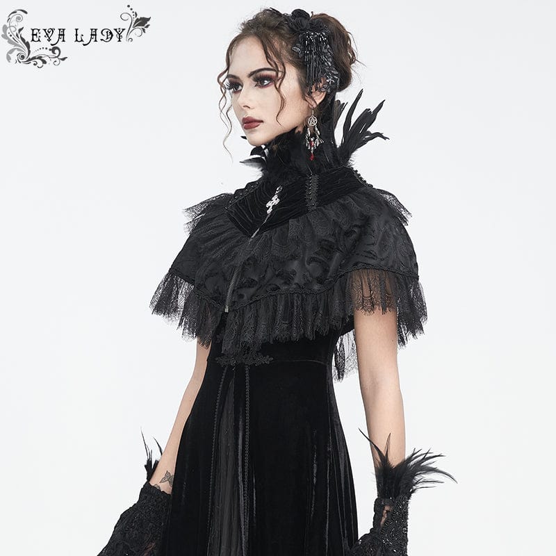 Women's Gothic Lace Splice Velvet Feather Cape