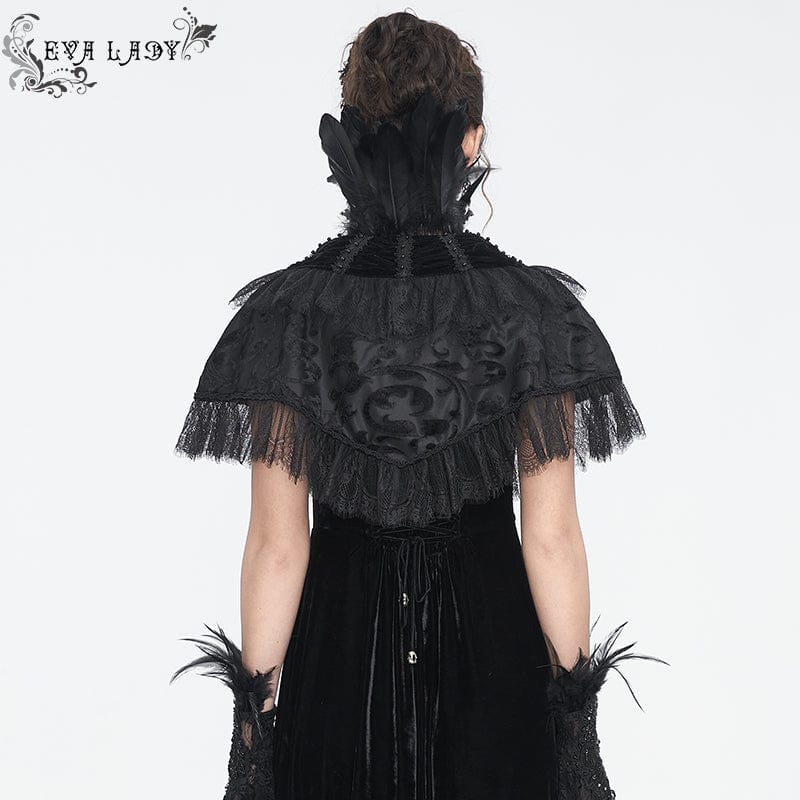 Women's Gothic Lace Splice Velvet Feather Cape