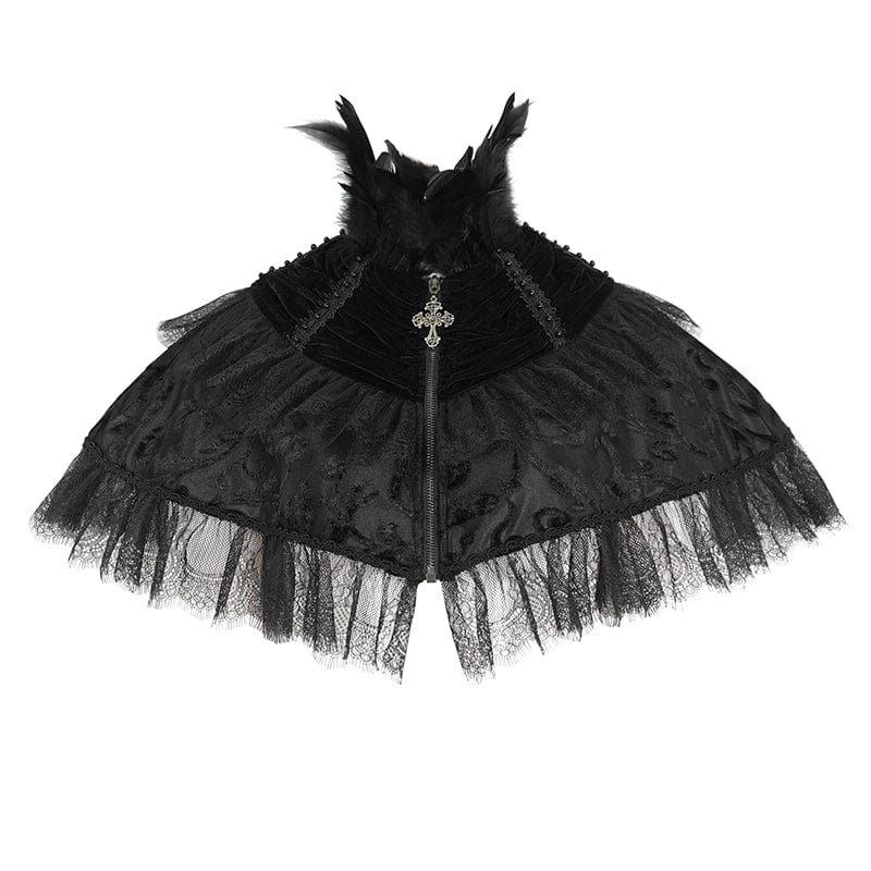 Women's Gothic Lace Splice Velvet Feather Cape