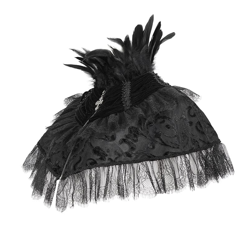 Women's Gothic Lace Splice Velvet Feather Cape