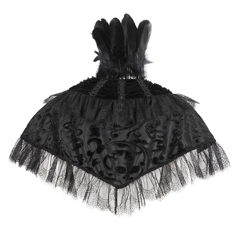 Women's Gothic Lace Splice Velvet Feather Cape