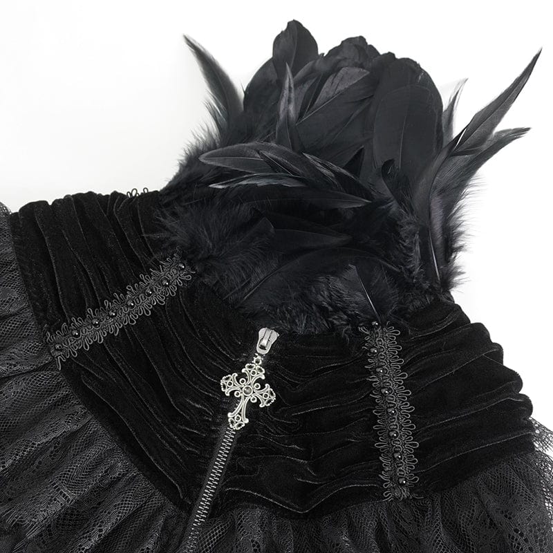 Women's Gothic Lace Splice Velvet Feather Cape