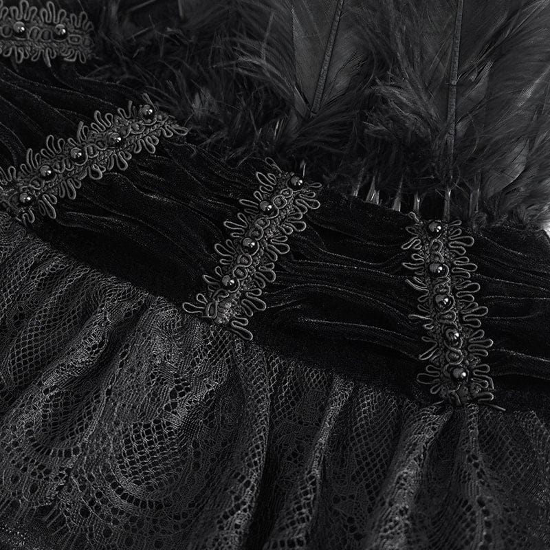 Women's Gothic Lace Splice Velvet Feather Cape