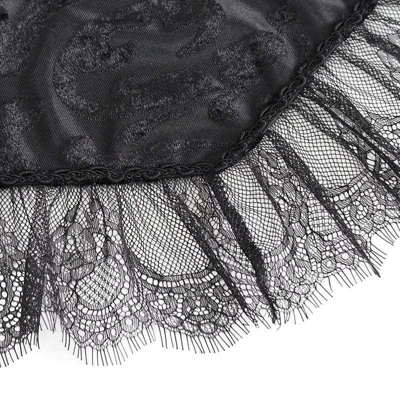 Women's Gothic Lace Splice Velvet Feather Cape