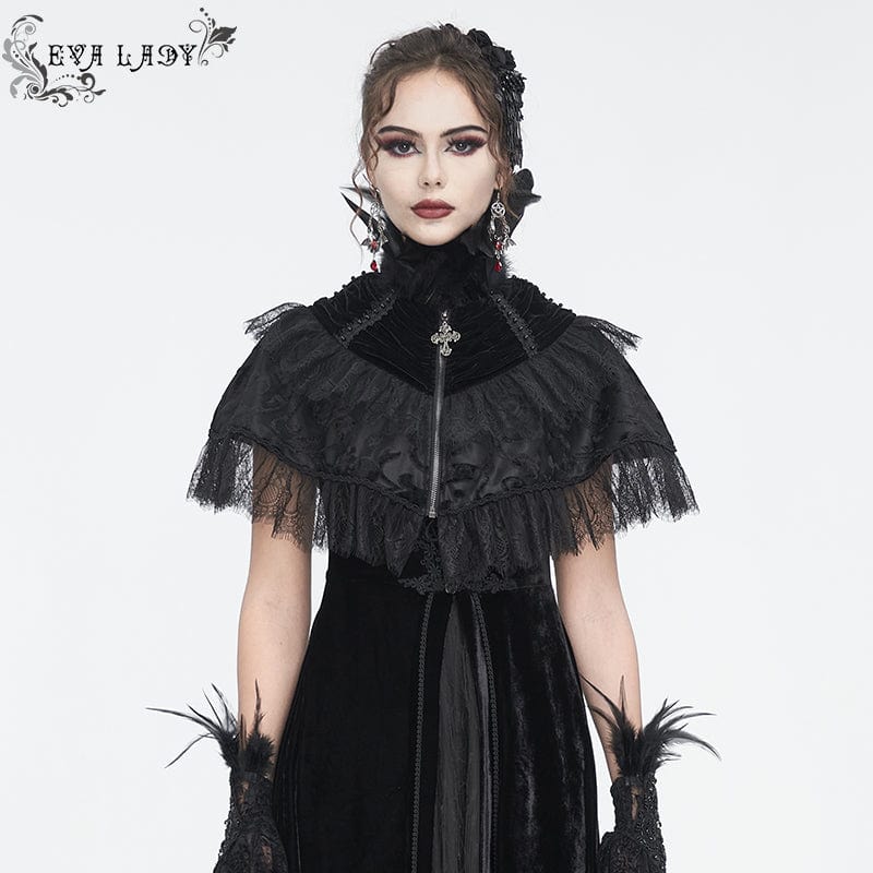 Women's Gothic Lace Splice Velvet Feather Cape